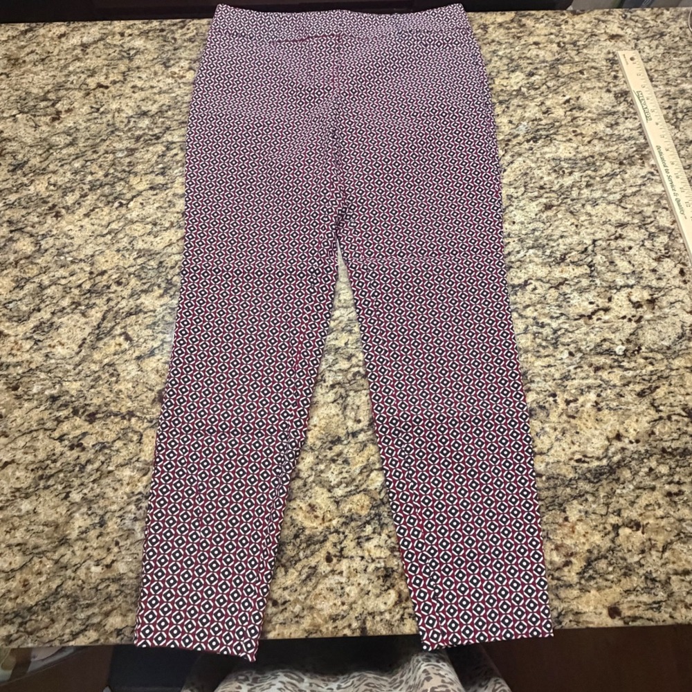 NEW The Limited Exact Geometric Diamond Ankle Pants Burgundy Navy Blue 12 ws